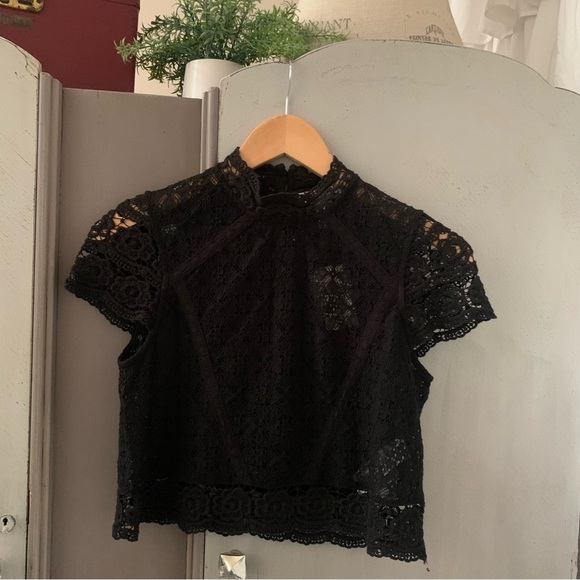 Black Lace Mock Neck Top - Picture 1 of 9
